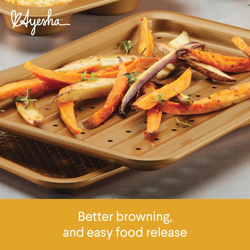 Ayesha Curry Nonstick Bakeware Toaster Oven Set with Nonstick Baking Pan, Cookie Sheet / Baking Sheet and Muffin Pan / Cupcake Pan - 4 Piece, Copper Brown - Image 4